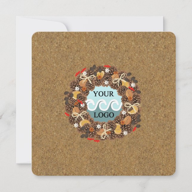 Cartes Pour Fêtes Annuelles Entreprise en bois avec logo personnalisé (Devant)