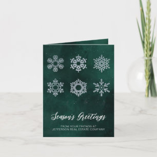 Cartes Pour Fêtes Annuelles Entreprise Flocons de Neige Verts Argentés Moderne