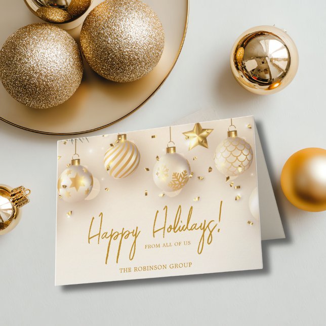 Cartes Pour Fêtes Annuelles Entreprise Happy Holidays Gold Script (Créateur téléchargé)