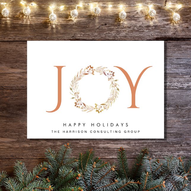 Cartes Pour Fêtes Annuelles Entreprise Joie Terracotta Wreath Aquarelle (Spread the joy of the season and strengthen business relationships with our elegant holiday card)