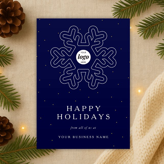 Cartes Pour Fêtes Annuelles Entreprise Logo Noël Flocon de neige Marine (Modern corporate business logo Christmas snowflake navy blue and white holiday card)