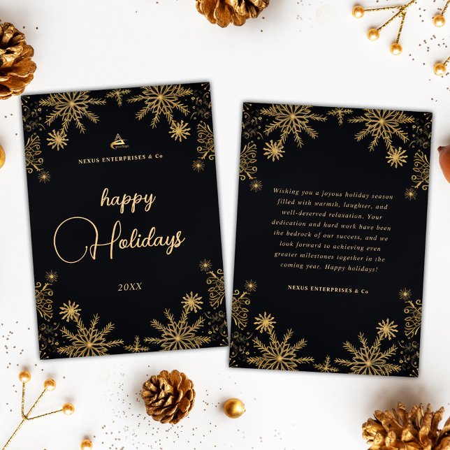 Cartes Pour Fêtes Annuelles Entreprise Noël Moderne Entreprise Noir Et Or (Corporate Christmas Modern Business Black And Gold Holiday Card)