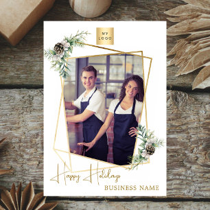 Cartes Pour Fêtes Annuelles Entreprise Noël photo géométrique or moderne