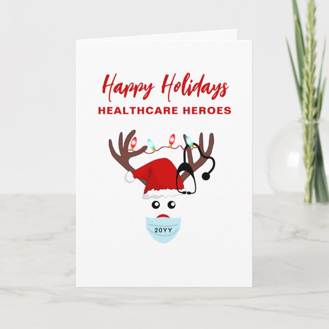 Cartes Pour Fêtes Annuelles Entreprise Noël Santé Héros Reindeer (Devant)