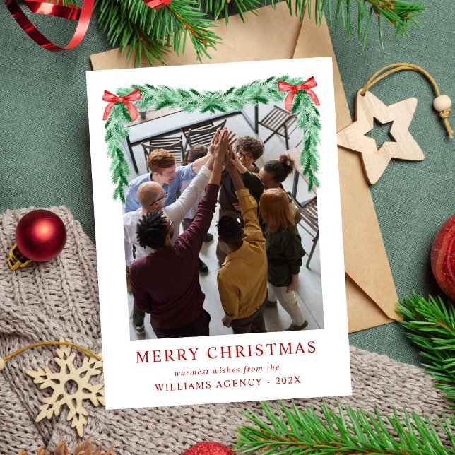 Cartes Pour Fêtes Annuelles Entreprise photo Bow moderne Joyeux Noël (Créateur téléchargé)