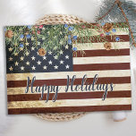Cartes Pour Fêtes Annuelles Entreprise vintage Patriotique American Flag<br><div class="desc">Envoyer Happy Holiday salutations à d'autres amis d'affaires et de la famille avec cette unique USA American Flag Christmas Card - USA American flag design vintage rouge blanc bleu avec saint et baies. Personnalisez avec le message et le nom de famille ou d'entreprise. Cette carte patriotique de Noël est parfaite...</div>