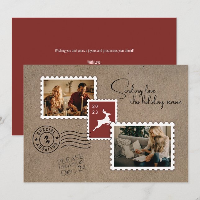 Cartes Pour Fêtes Annuelles Envoi d'amour à deux photo (Devant / Derrière)