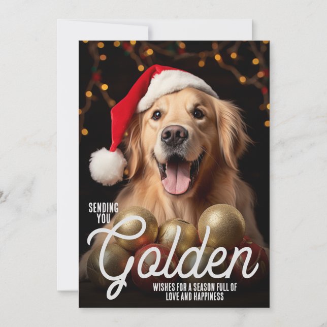 Cartes Pour Fêtes Annuelles Envoi de voeux d'or Noël Retriever Chien Xmas (Devant)