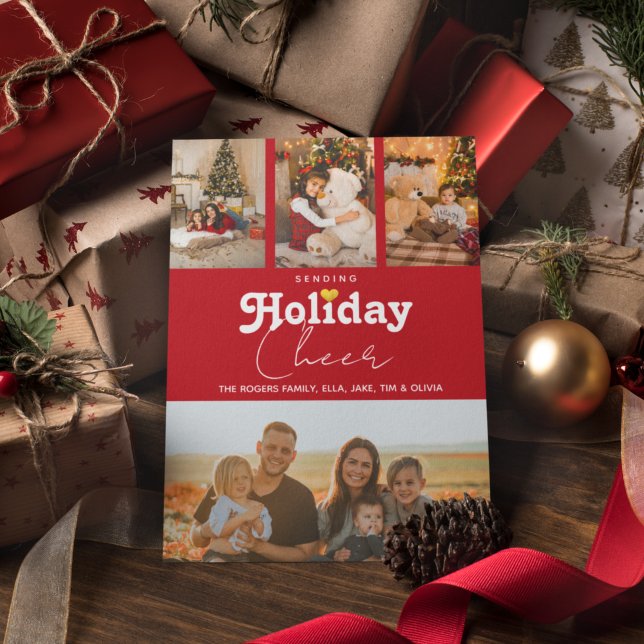 Cartes Pour Fêtes Annuelles Envoyer Cheer Gold Heart Stripe Photo (Créateur téléchargé)