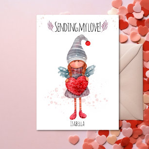 Cartes Pour Fêtes Annuelles Envoyer Mon Amour Lady Gnome Avec Le Coeur Valenti