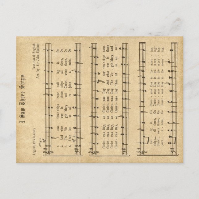 Cartes Pour Fêtes Annuelles Ephemera "I Saw Three Ships" Christmas Carol (Devant)