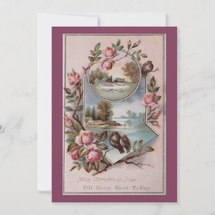 Cartes Pour Fêtes Annuelles Éphémère vintage Noël Oiseaux Paysage Floral 