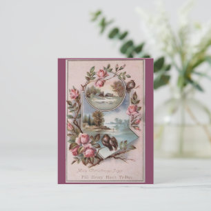 Cartes Pour Fêtes Annuelles Ephémère vintage Oiseaux de Noël Paysage Floral