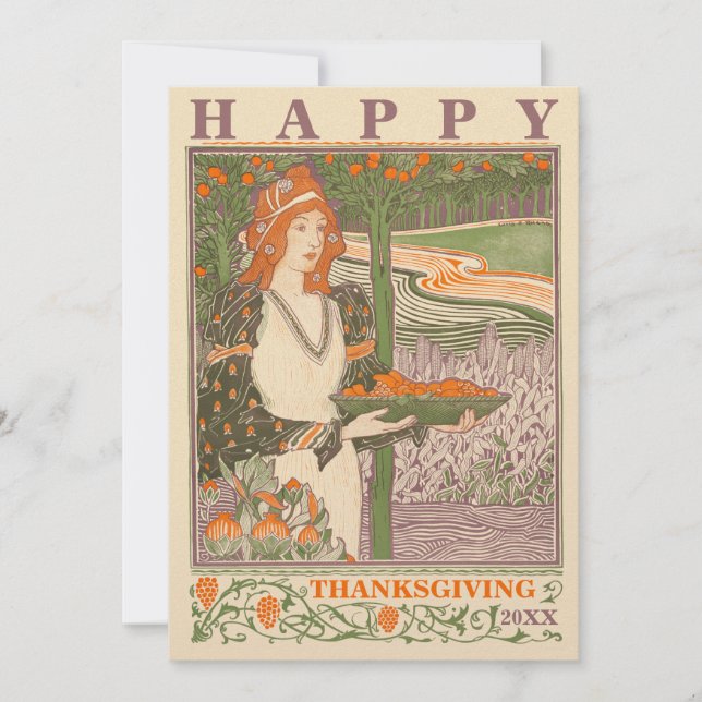 Cartes Pour Fêtes Annuelles Époque victorienne Art Nouveau Thanksgiving (Devant)