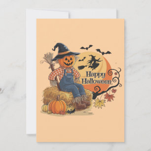 Cartes Pour Fêtes Annuelles Épouvantail Citrouille Halloween Ambiance Rustique