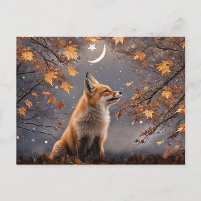 Cartes Pour Fêtes Annuelles Équinoxe d'automne Fantastique Renard et Lune (Devant)