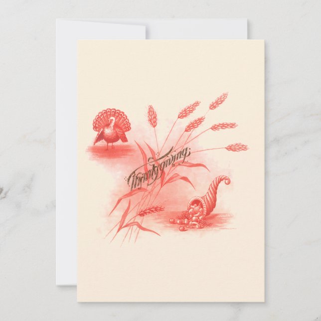 Cartes Pour Fêtes Annuelles Ere victorienne Turquie et Cornucopie Thanksgiving (Devant)