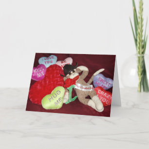 Cartes Pour Fêtes Annuelles Ernie the Sock Monkey Hearts Valentine Card