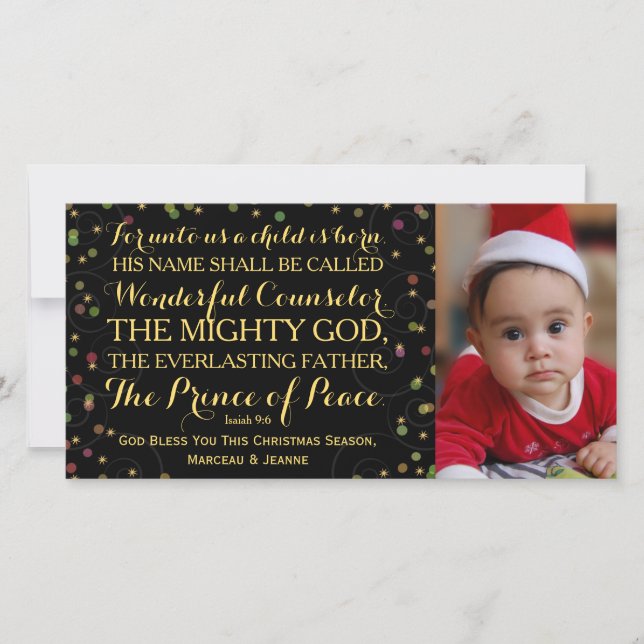 Cartes Pour Fêtes Annuelles Esaïe 9:6 Pour Nous Un Enfant Est Né (Devant)