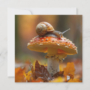 Cartes Pour Fêtes Annuelles Escargot au-dessus du champignon scène nature mign