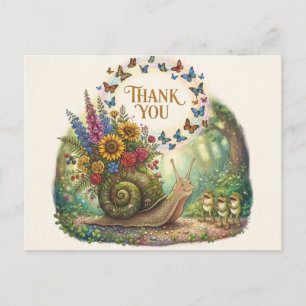 Cartes Pour Fêtes Annuelles Escargot avec coquille à fleurs et motif de remerc