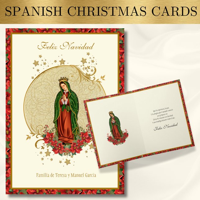 Cartes Pour Fêtes Annuelles Espagnol Guadalupe Noël Pointsettia (Créateur téléchargé)