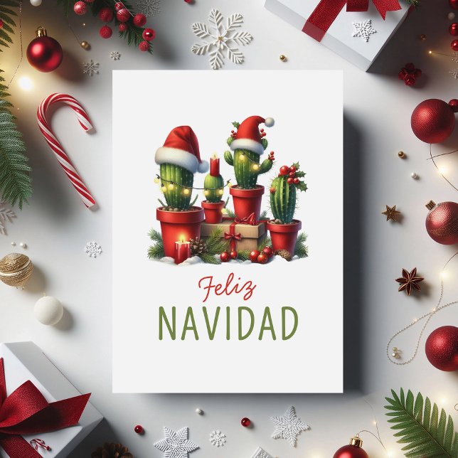 Cartes Pour Fêtes Annuelles Espanol Mexicain Feliz Navidad Cactus (Créateur téléchargé)