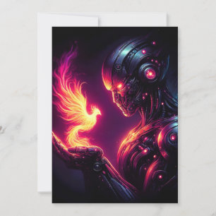 Cartes Pour Fêtes Annuelles Esprit de feu de phénix de robot futuriste cyberné