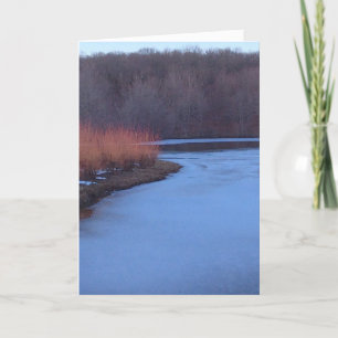 Cartes Pour Fêtes Annuelles Étang bleu glace et broussailles rouges -