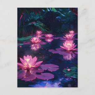 Cartes Pour Fêtes Annuelles Étang de lotus rose Zen minuit