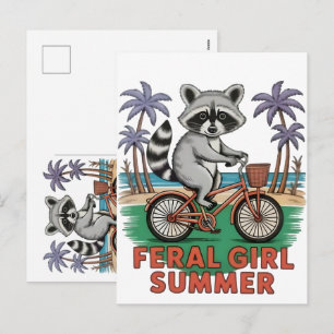 Cartes Pour Fêtes Annuelles Été de fille sauvage Raton laveur Plage ambiance S