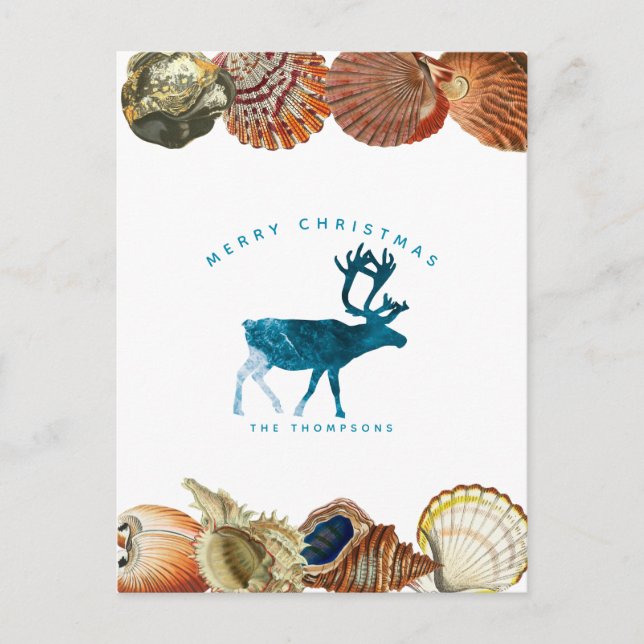 Cartes Pour Fêtes Annuelles Été Noël Plage de coquillages Reindeder (Devant)