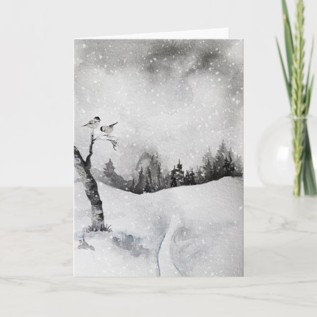 Cartes Pour Fêtes Annuelles Ethereal Pittoresque neige Noël Oiseaux d'hiver (Devant)