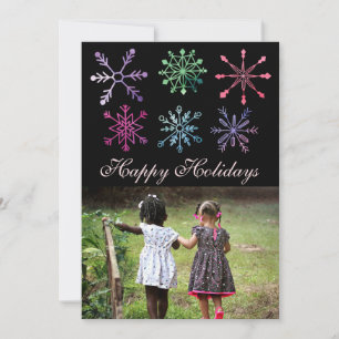 Cartes Pour Fêtes Annuelles Ethnic Happy Holidays Watercolor Snowflakes