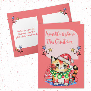 Cartes Pour Fêtes Annuelles Étincelle ce chaton de Noël mignon étoiles rose
