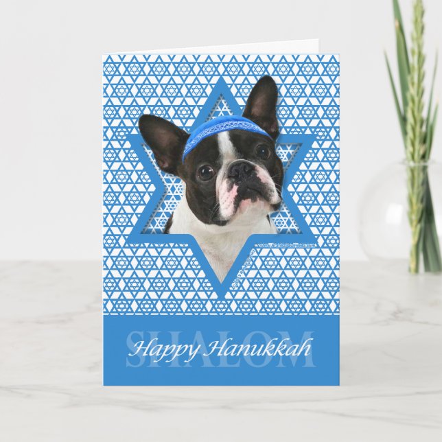Cartes Pour Fêtes Annuelles Étoile de David de Hanoukka - Boston Terrier (Devant)