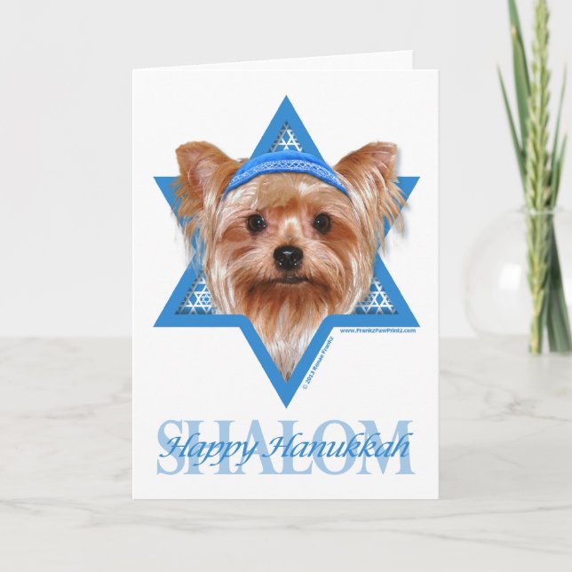 Cartes Pour Fêtes Annuelles Étoile de David de Hanoukka - Yorkshire Terrier (Devant)