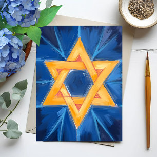 Cartes Pour Fêtes Annuelles Étoile de David Hanukkah Aquarelle Bleue