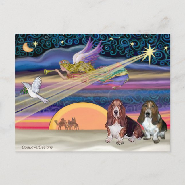 Cartes Pour Fêtes Annuelles Étoile de Noël - Basset Hounds (deux) (Devant)