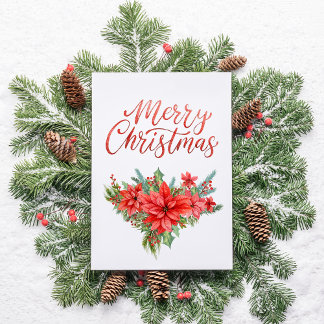 Cartes Pour Fêtes Annuelles Étoile de Noël Classique Simple Poinsettia Rouge