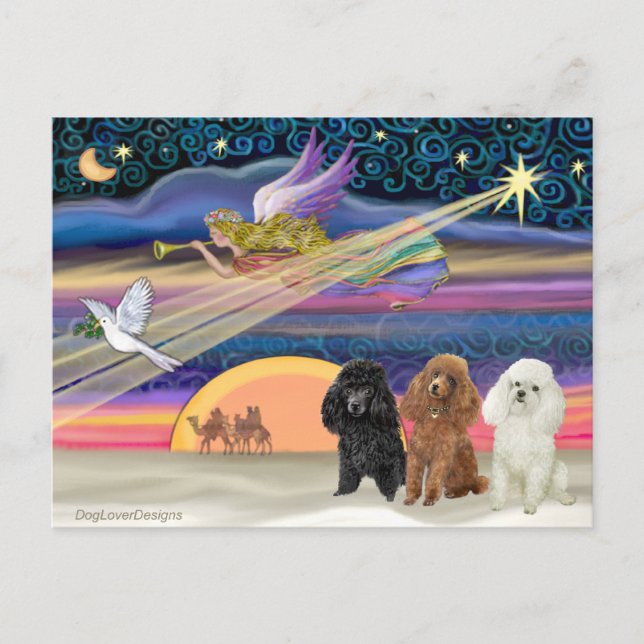 Cartes Pour Fêtes Annuelles Étoile de Noël - Poodles (trois jouets) - (Devant)