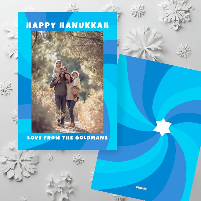Cartes Pour Fêtes Annuelles Etoile de tournesol moderne de David HAPPY HANOUKK (Modern Swirl Star of David HAPPY HANUKKAH CUSTOM Holiday Card
)