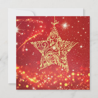 Cartes Pour Fêtes Annuelles Étoile dorée élégante sur fond rouge avec des volu