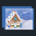 Cartes Pour Fêtes Annuelles Étoile Hanoukka moderne de David Gingerbread House<br><div class="desc">Célébrez les fêtes juives avec cette belle et unique carte de voeux. Quelle belle carte pour bénir vos amis et votre famille pendant le Festival des Lumières. Ce design moderne comprend une maison en pain d'épice avec l'étoile de David, dreidel, beignets de gelée et divers bonbons aux couleurs traditionnelles Hanoukka...</div>