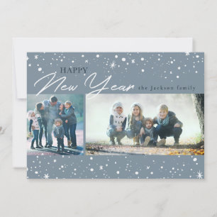 Cartes Pour Fêtes Annuelles Étoiles blanches modernes sur fond gris de vœux de