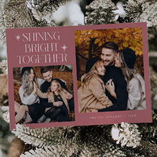 Cartes Pour Fêtes Annuelles Étoiles brillantes Rose Multi Photo Holiday