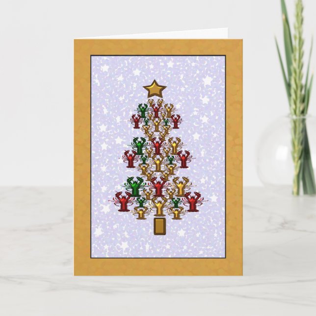 Cartes Pour Fêtes Annuelles Étoiles d'arbre de Noël de homard d'écrevisses (Devant)