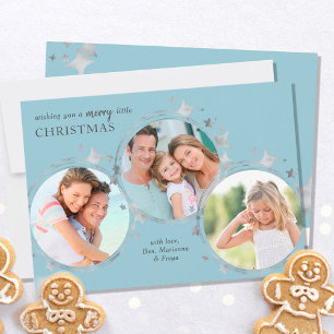 Cartes Pour Fêtes Annuelles Etoiles d'argent Noël Photo Trio Pastel Blue