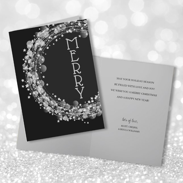 Cartes Pour Fêtes Annuelles Étoiles d'argent sur Noir Joyeux Noël (Créateur téléchargé)