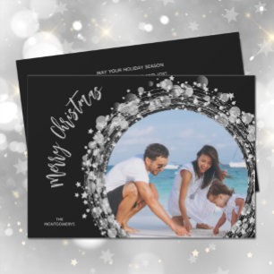 Cartes Pour Fêtes Annuelles Étoiles d'argent sur noir Joyeux Noël Photo